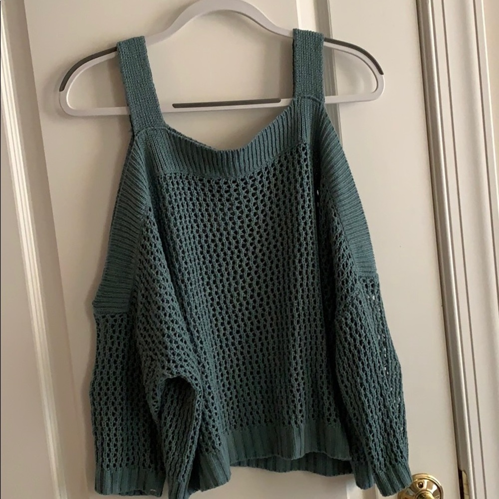 Buckle Teal Cold Shoulder Sweater
